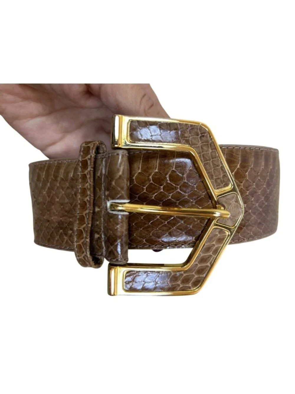 Vintage The Ritz Genuine Snakeskin Belt Women's S/M Brown Gold Buckle Leather